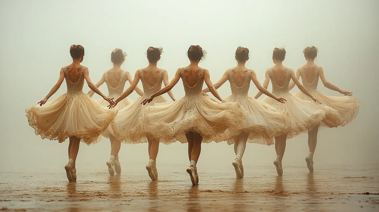 essence of the Paquita ballet, showcasing dancers in elegant tutus and classical ballet poses